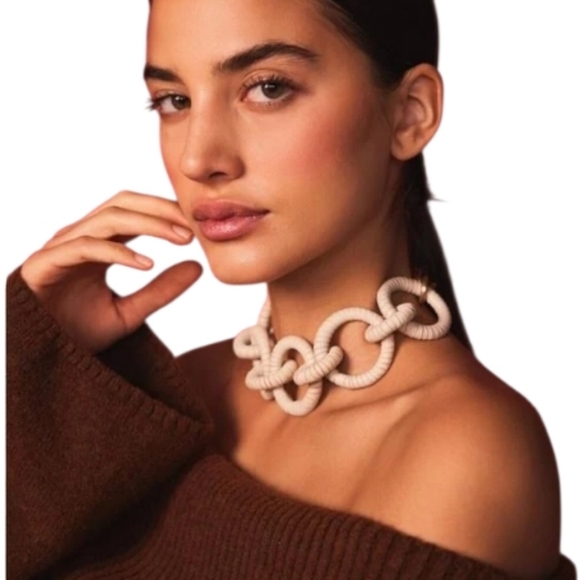 cult gaia Jewelry - Cult Gaia Valence Oversized Choker in Winter White Leather Gold Rolo Chain